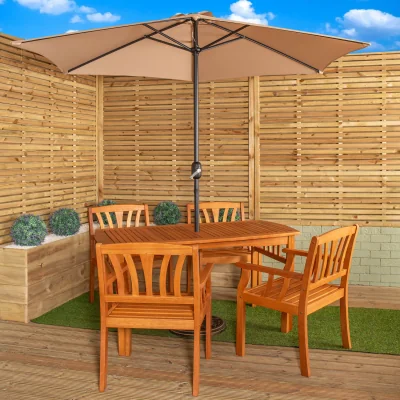 The Range 4 Person Wooden Table Chairs with Parasol and Base - Beige
