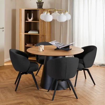The Range Soli Round Table Oak/Black 120 + 4 Darlene Black Swivel Chairs - Oak & Black