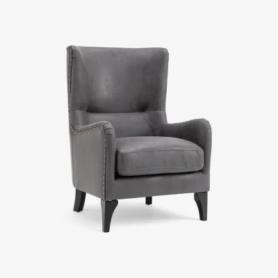 The Range Faux Leather Suede Grey Segovia Accent Wingback Chair - Grey