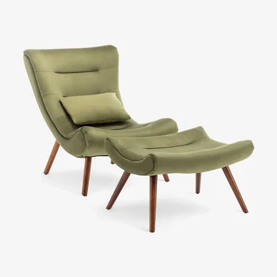 The Range Velvet Sage Green Katia Accent Chair with Footstool - Sage Green