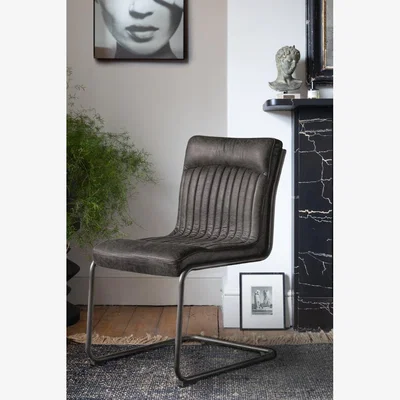 Rockett St George Ribbed Antique-Style Black Leather Chair