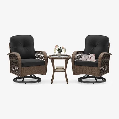 The Range 3 Piece Swivel Rocker Table Chairs Set - Black