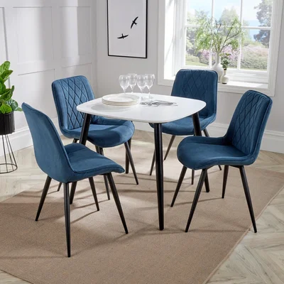 The Range Aspen square table and 4 blue cord Diamond Stitch Chairs - Blue