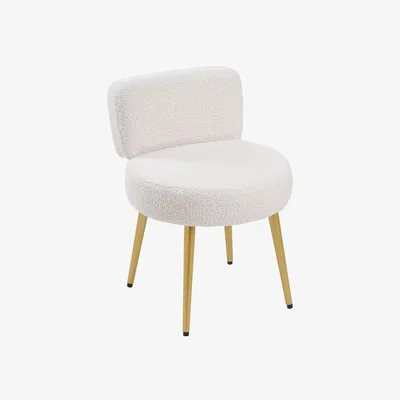The Range Homescape Faux Fur Vanity Stool Chair with Metal Legs - Creamy White