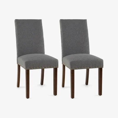 The Range Set of 2 Solid Rubber Wood Upholstered Dinner Chairs - Grey