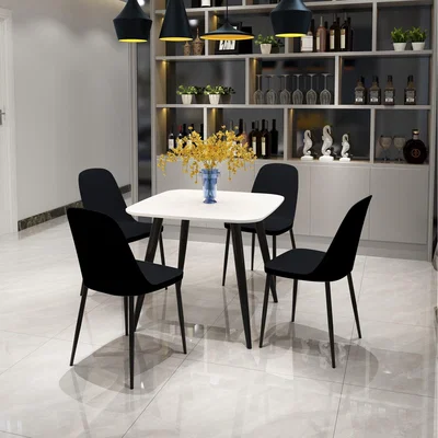 The Range Aspen White Square Table and 2 Black Plastic Chair Set - Black  / Table and 4 chairs