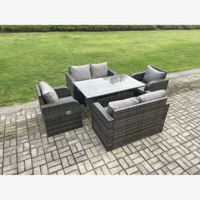 The Range Fimous 6-Seater Rattan Lounge Set with Love Sofa & Chairs - Dark Grey
