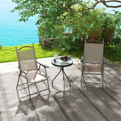 The Range Outsunny Folding Chairs Set with Armrest, Breathable Mesh Seat - Brown
