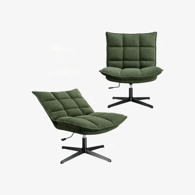 The Range Yaheetech Armless Corduroy Swivel Accent Chair with Oversized Seat - Green