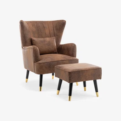 The Range Faux Leather Suede Brown Camila Accent Chair with Footstool - Brown