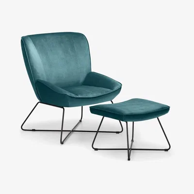 The Range Velvet Accent Chair and Stool - Teal