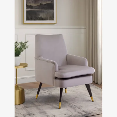 The Range Loretta Mink Velvet Accent Chair With Wooden legs - Brown