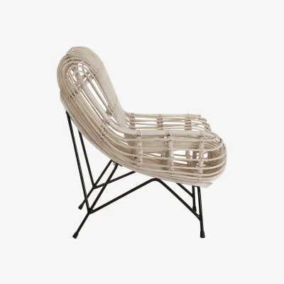 The Range Java White Washed Rattan Curved Chair - Black