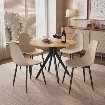 The Range Aspen Light Oak Round Table and 4 Curve Chair Set - Calico