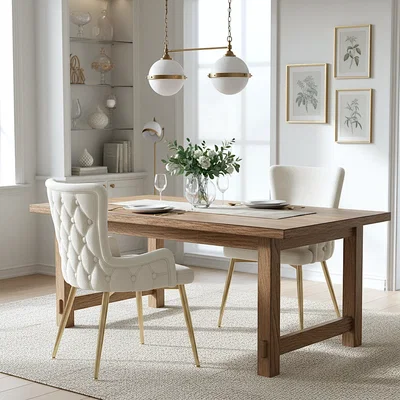 The Range Velvet Luxurious Chair with Four Gold-Coloured Metal Legs, Beige, Set of 2 - Biege