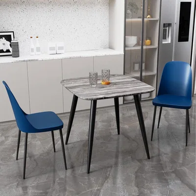 The Range Aspen Square Grey Oak Effect Table and 2 Duo Plastic Chair SET - Blue