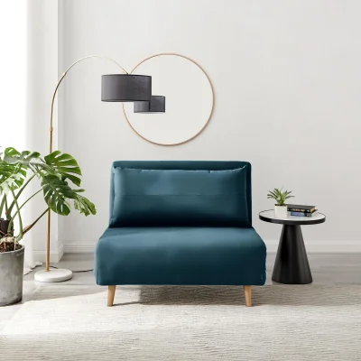 The Range Bobby Blue Velvet Single Folding Sofa Bed Chair - Blue