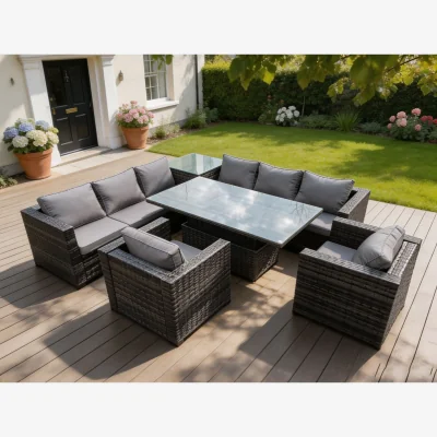 The Range 8 Seater PE Rattan Corner Sofa Set 2 Arm Chairs - Dark Grey Mixed