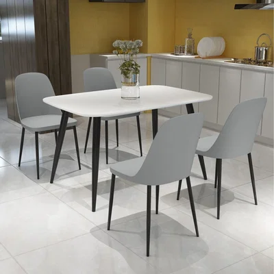 The Range Aspen Rectangular White Table and 4 Duo Plastic Chair SET - Light Grey