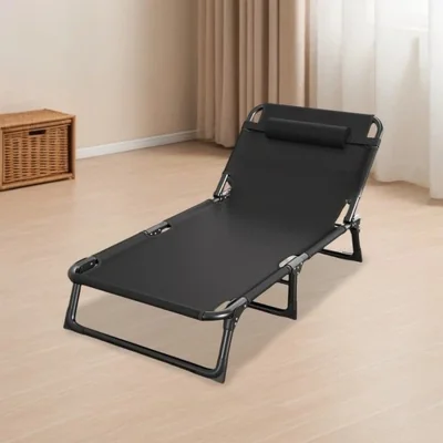 The Range Foldable Sun Lounger Recliner Chair  - Black