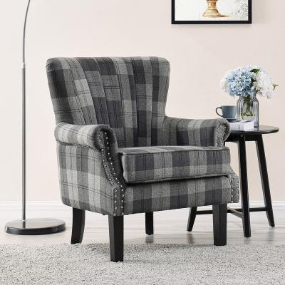 The Range Edith Wing Back Armchair Occasional Accent Chair Studded Design Scroll Arms  - Grey Tartan