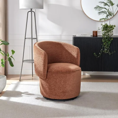 The Range Liode Fabric Round Swivel Accent Chair - Orange