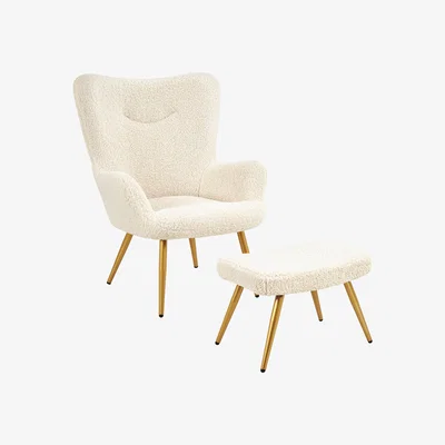 The Range Accent Chair and Ottoman Set with Golden Metal Legs - Ivory