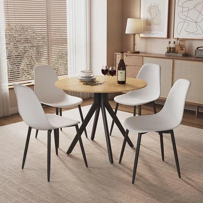 The Range Aspen Light Oak Round Table and 4 Curve Chair Set - White
