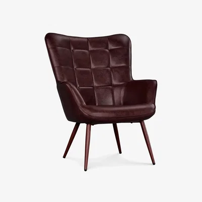 The Range Mid-century PU Leather Accent Chair with Wing Back - Chestnut Brown