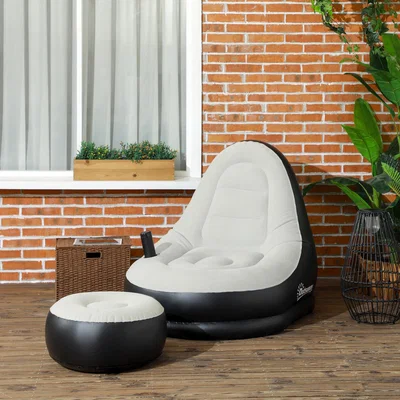 The Range Inflatable Chair and Foot Stool Set with Cup Holder, Grey and Black - Light Grey