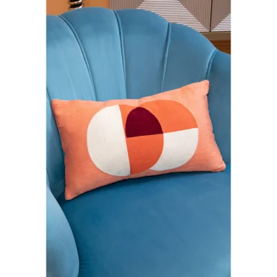 The Range Orlina Blue Velvet Scalloped Curved Chair With Gold Wood Legs - Blue