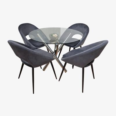 The Range Round Table with 4 Grey Leather padded Chairs - Grey