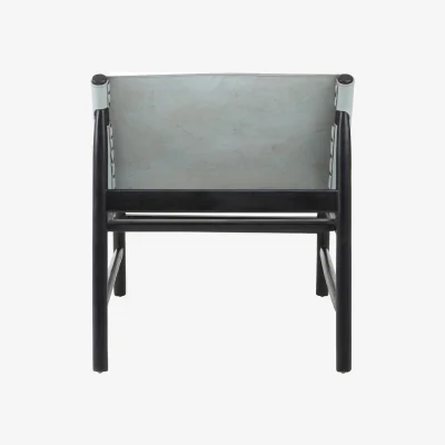 The Range Kendari Grey Leather and Black Teak Modern Sling Chair - Grey