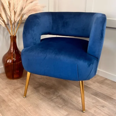 The Range Blue Velvet Curved Accent Chair - Blue