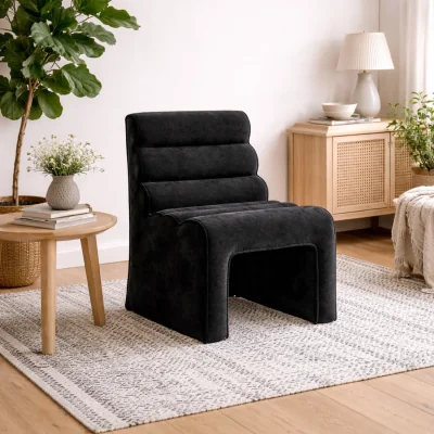 The Range Midleton Chenille Ribbed Accent Chair - Black