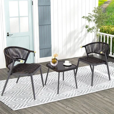 The Range 3 Piece Patio Wicker 2 Chairs and Table Set - Black