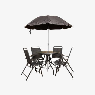 The Range 4-Seater Round Glass Top Table and Chairs Patio Set with Parasol - Black
