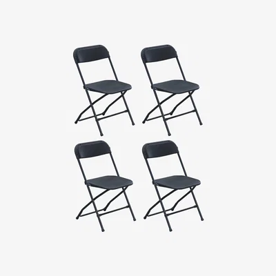 The Range Set Of 4 Black Folding Chairs Metal Frame Plastic Seat - Black