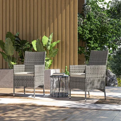 The Range Outsunny Rattan Chair Patio Sofa Chairs Set - Light Grey