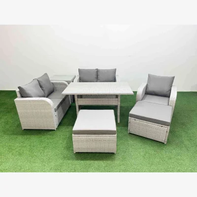 The Range Fimous High Back PE Rattan 7-Seater Patio Set with Reclining Chair Light Grey - Light Grey