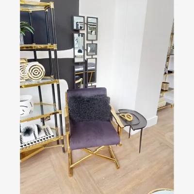 The Range Hendricks Black Velvet Chair with Gold Cross Legs - Gold