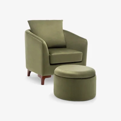 The Range Velvet Sage Green Angela Accent Tub Chair with Ottoman - Sage Green