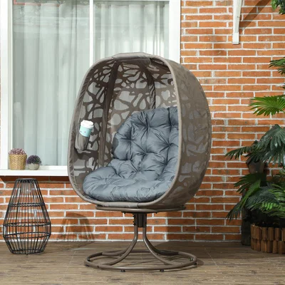 The Range Outsunny Foldable Egg Chair with Cushions Outdoor Swivel Lounger - Grey