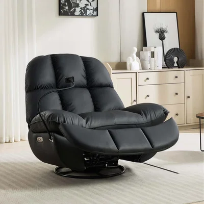 The Range Chicago Faux Leather Swivel and Rocker Electric Recliner Chair  - Black