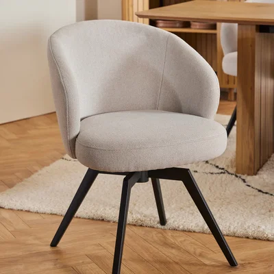 The Range Soli Round Table Oak/Black 120 + 4 Darlene Beige Swivel Chairs - Oak & Black & Beige