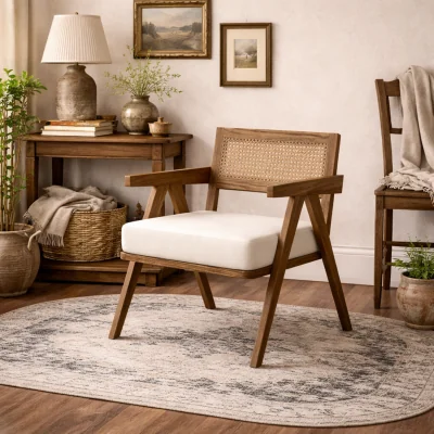 The Range Wyld Haus Martone Ecru Woven Accent Chair with Padded Seat - Ecru