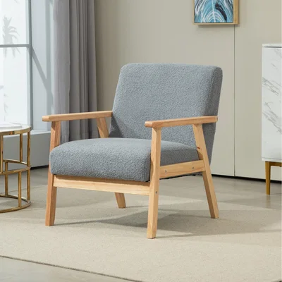 The Range HOMCOM Accent Chair with Wood Frame - Light Grey