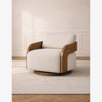 Rose & Grey Harper Burl Swivel Chair in Cream Bouclé