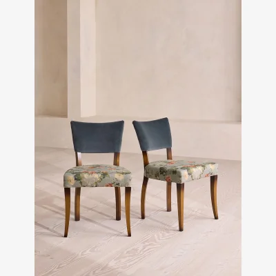 Soho Home Pair of Molina Dining Chairs, Skylar Print, Velvet Grey Blue, UK