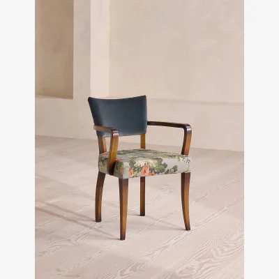 Soho Home Molina Dining Armchair, Skylar Print, Grey Blue Velvet, UK